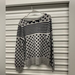 J. Crew Factory Gray and Navy Polka Dot Sweater Size XL